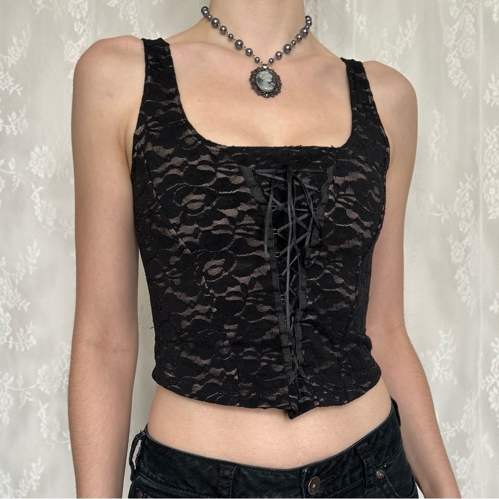 2000s Whimsygoth Vamp Black Lace Bustier